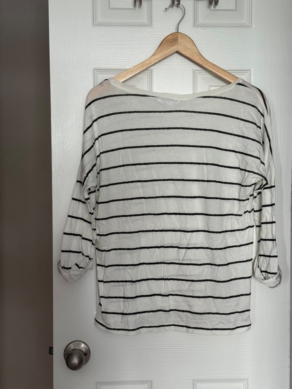Forever 21 Striped Ivory Top with Cuffed 3/4 Sleeves
